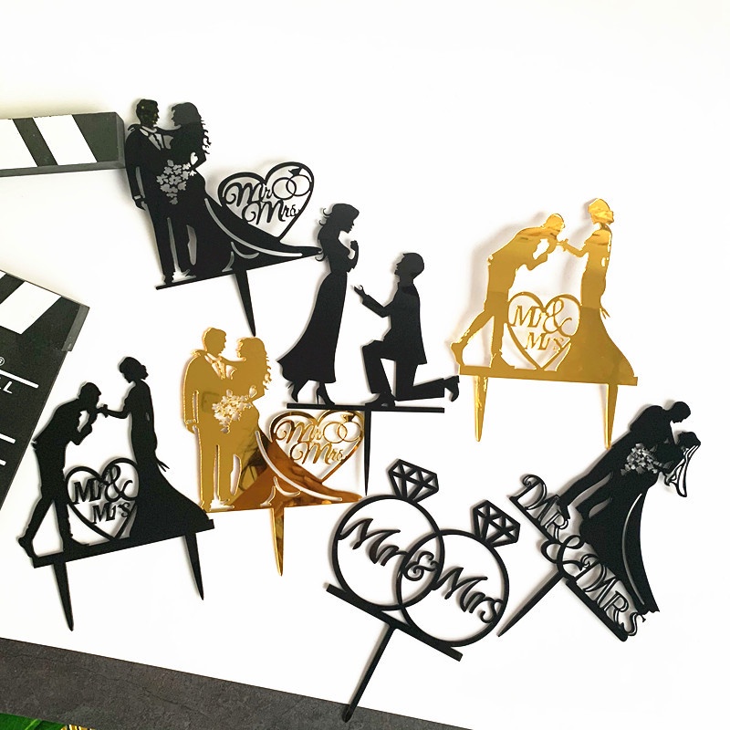 Topper Cắm Trang Trí Bánh Kem Bằng Acrylic Cho Tiệc Cưới / Valentine