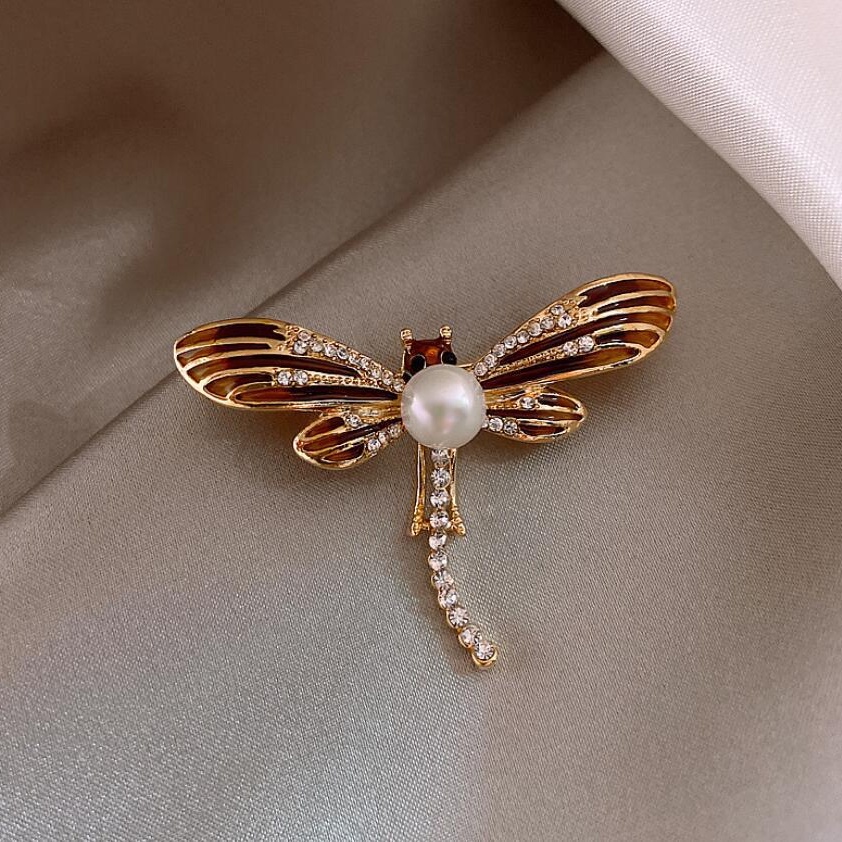 Trâm Cài Áo Hình Chuồn Chuồn Đính Ngọc Trai Sang Trọng