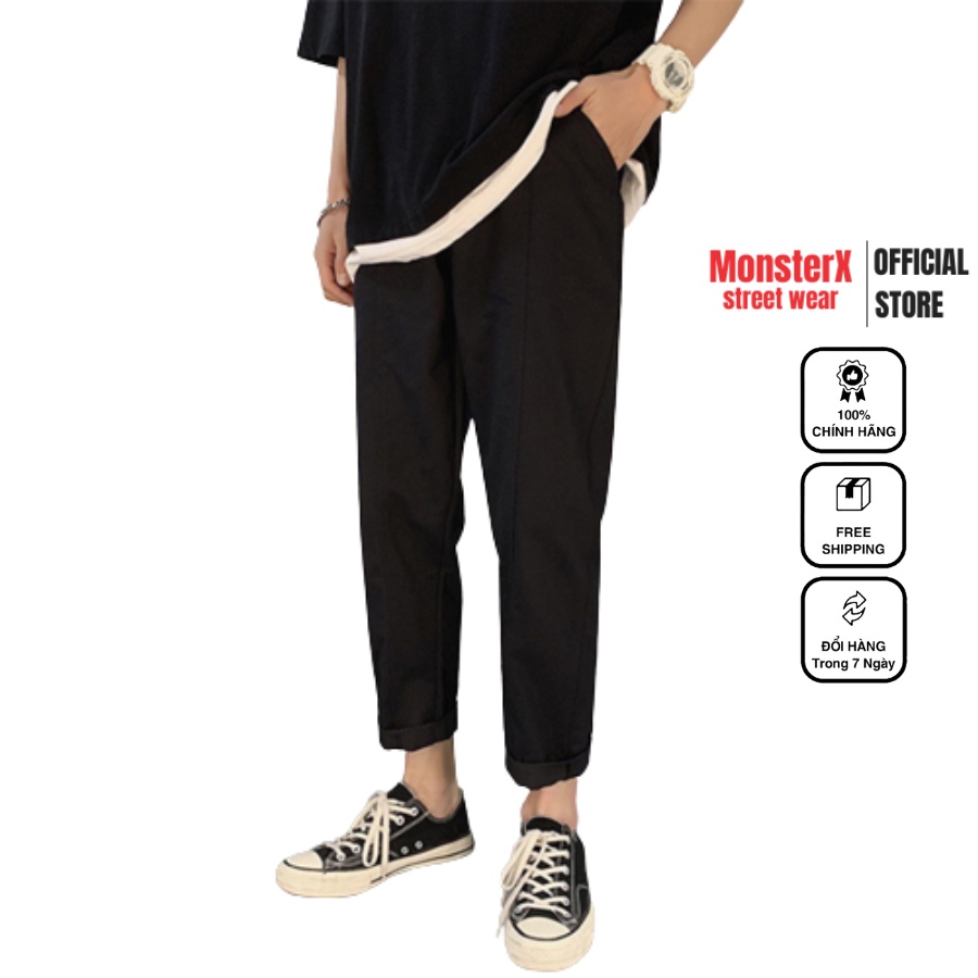 Quần Dài Kaki unisex Monster X Street Basic nam nữ cạp chun ống rộng phong cách Hàn Quốc ulzzang