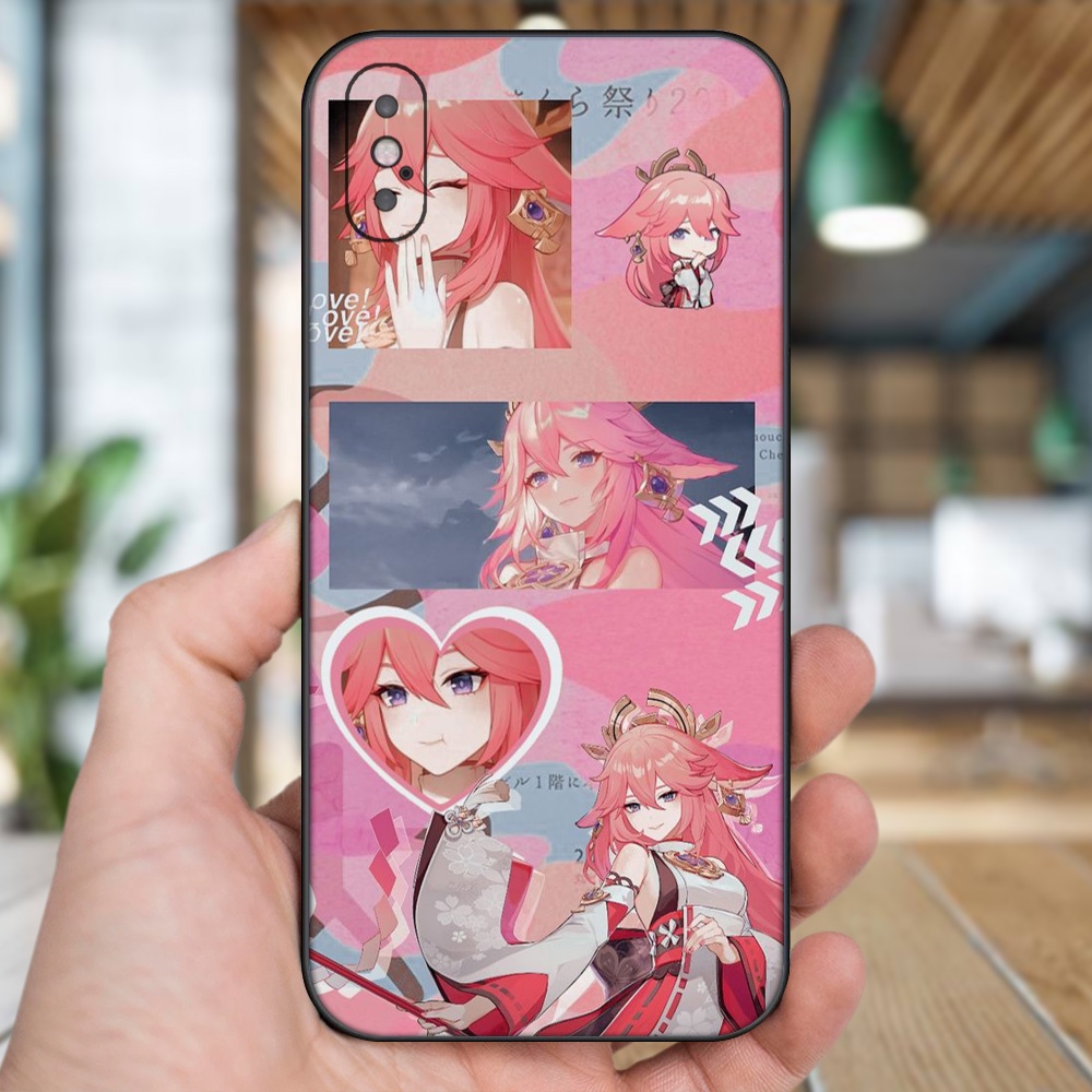 Ốp lưng iPhone X, Xs dẻo đen cạnh vuông in hình Yae Miko Genshin Impact