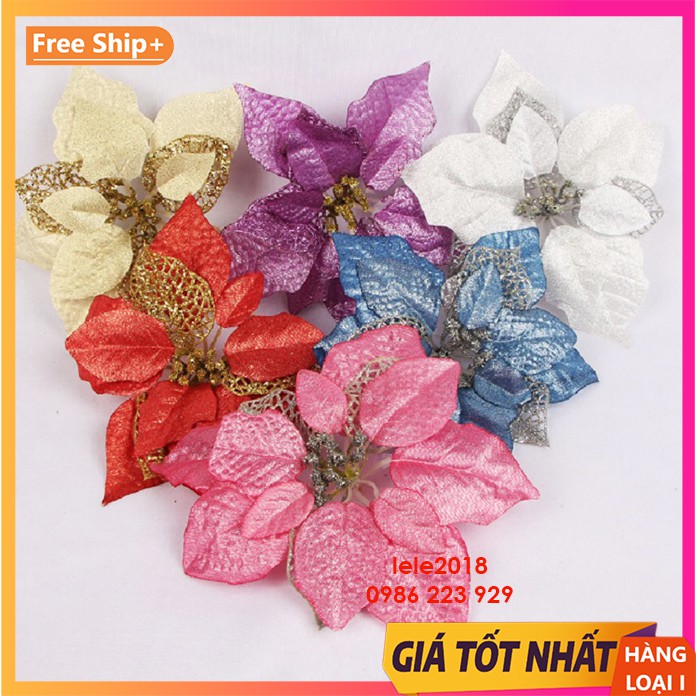 Hoa trạng nguyên kim tuyến cao cấp 22cm trang trí Noel