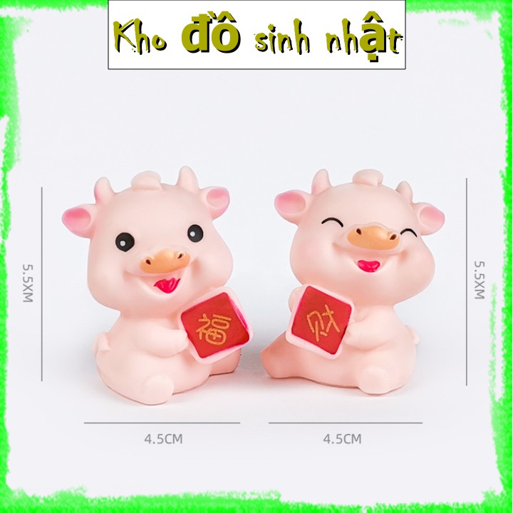 Cặp trâu hồng trang trí bánh kem bánh năm mới Tân Sửu 2021, trang trí tiêu cảnh