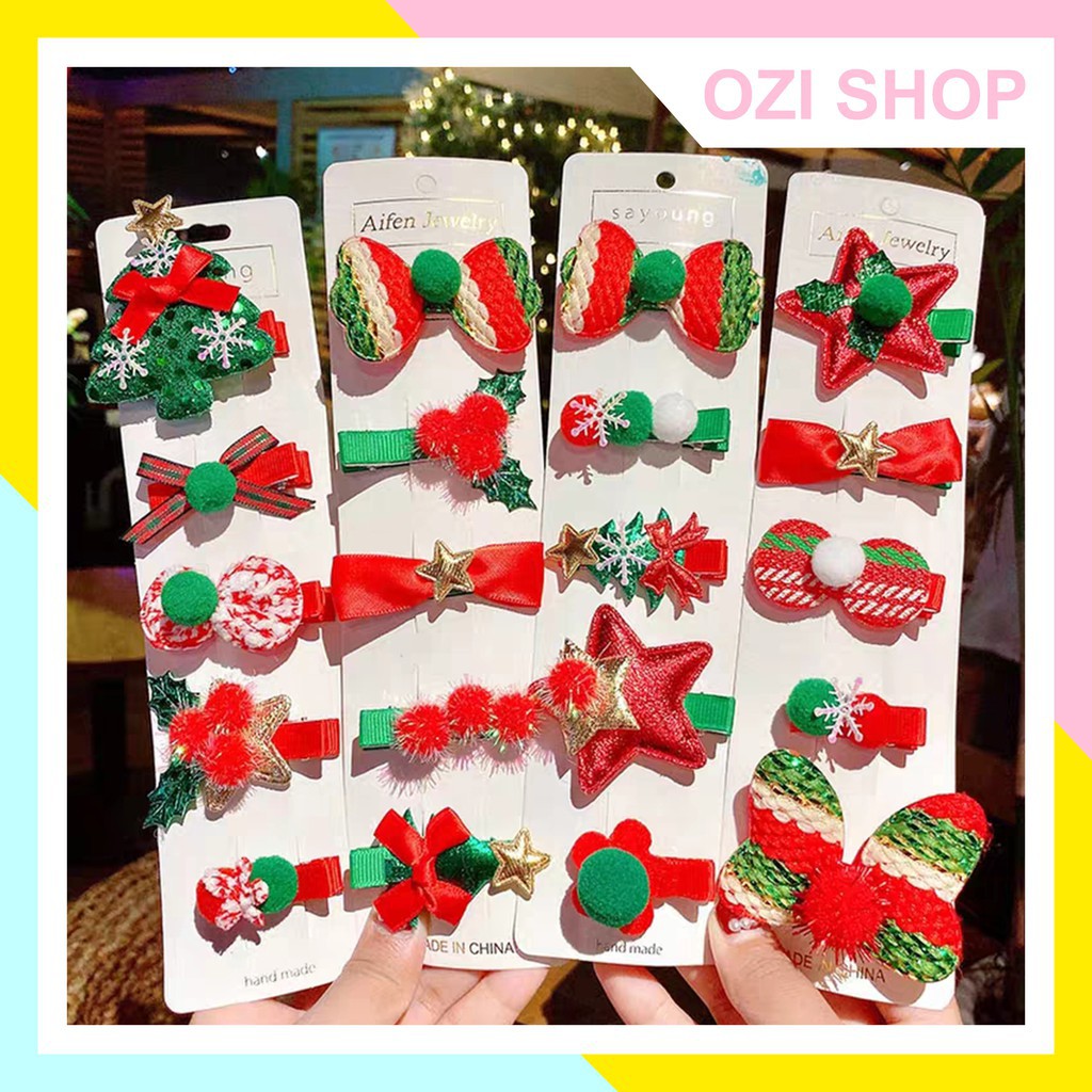 Sét 5 Kẹp Tóc Noel Siêu Đáng Yêu - vỉ 5 kẹp tóc Giáng Sinh NGU000035