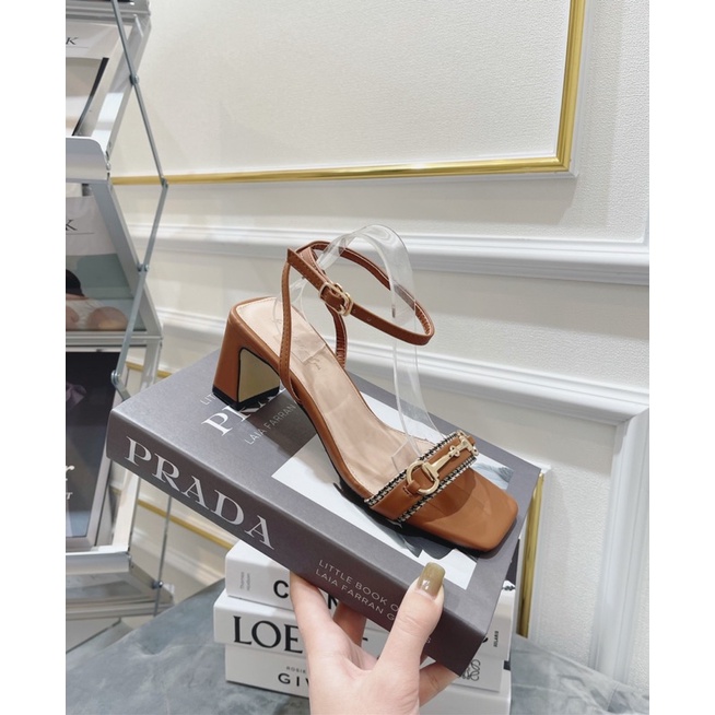 Sandal tiểu thư quai kẻ, Giày cao gót nữ siêu hot thiết kế chắc chắn đế vuông 7p nha các nàng