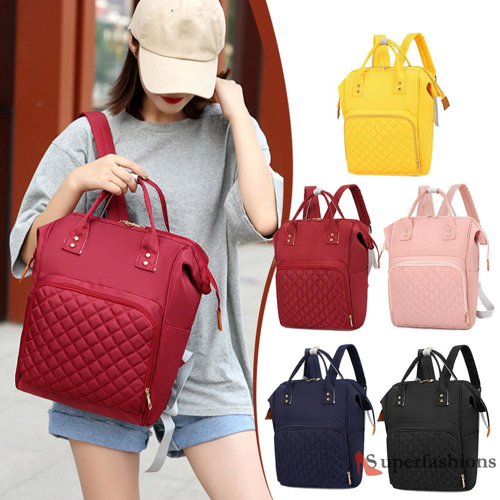 【Hot Sale】Pure Color Mommy Travel Backpacks Big Nylon Maternity Nappy Top-handle Bags