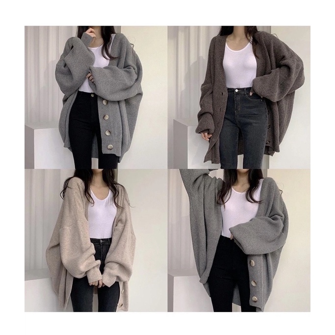 Áo Cardigan Màu Nâu Ghi Be Dài Tay Dáng Suông Rộng, Áo Khoác Ngoài Phong Cách Ulzzang Hàn Quốc Đủ Size Hàng Quảng Châu