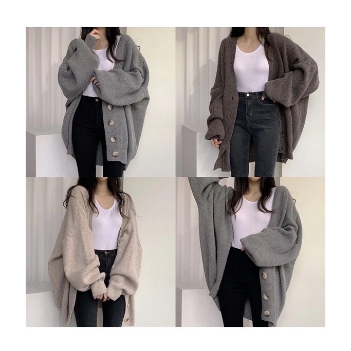 Áo Cardigan Màu Nâu Ghi Be Dài Tay Dáng Suông Rộng, Áo Khoác Ngoài Phong Cách Ulzzang Hàn Quốc Đủ Size Hàng Quảng Châu | BigBuy360 - bigbuy360.vn