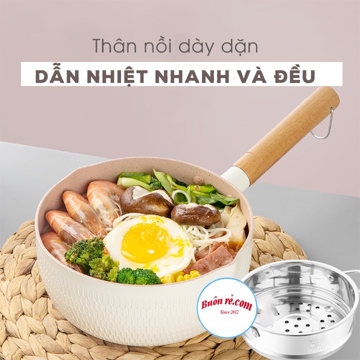 Chảo vân đá chống dính màu pastel cao cấp - Nồi nhôm sâu lòng cán gỗ chắc chắn 01442