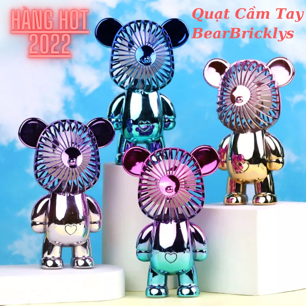 Quạt Cầm Tay BearBrick Mạ Điện Cao Cấp - Hoạt Động Êm Ái - Thiết Kế Thời Thượng Dễ Thương