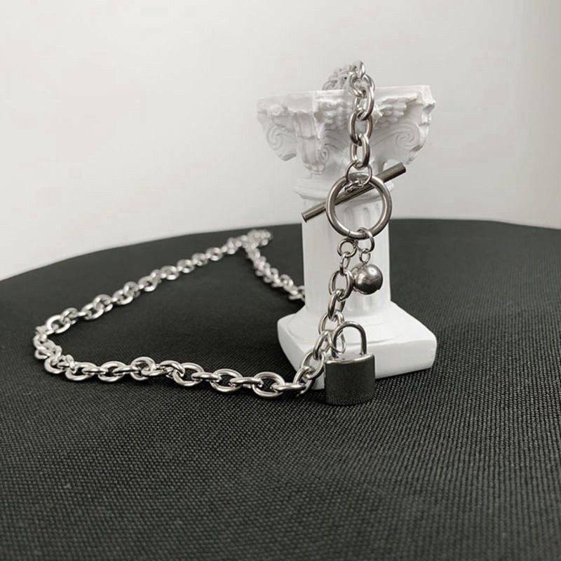 Dây Chuyền Thép Titan Mặt Ổ Khóa Tròn Thời Trang Đường Phố 23368