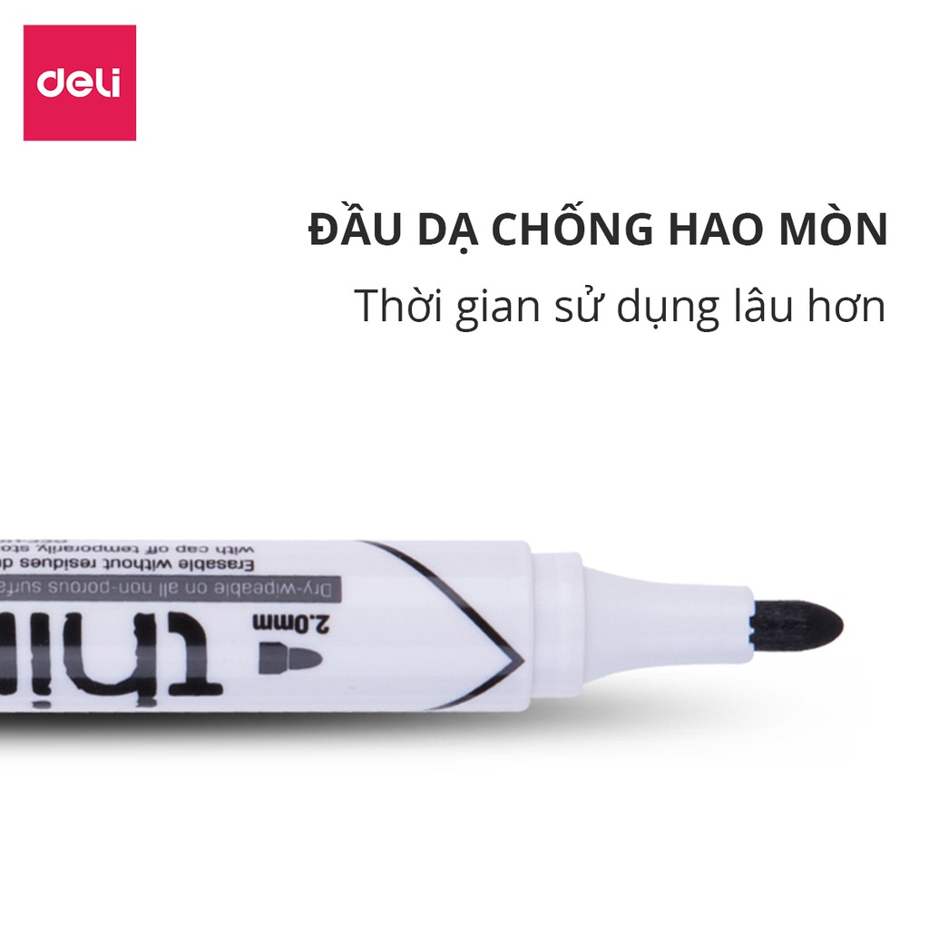 Bút lông bảng bút dạ viết bảng trắng xóa được Deli mực xanh đen đỏ loại to nhỏ tiện dụng an toàn không độc hại