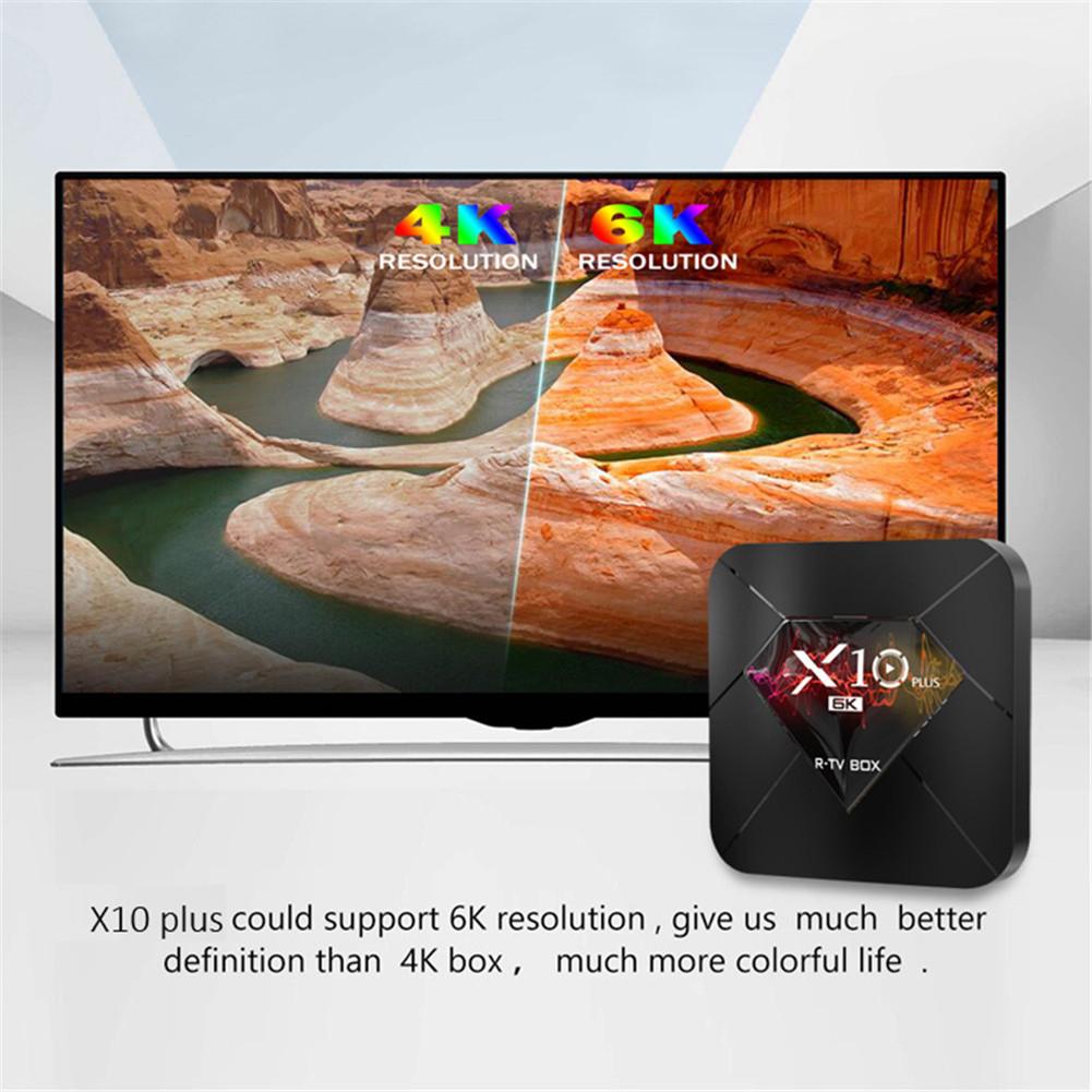 X10 PLUS Android 9.0 Smart TV Box Allwinner H6 UHD 6K 4 + 32GB 2.4G WiFi H.265 VP9 LCD Display Media Player