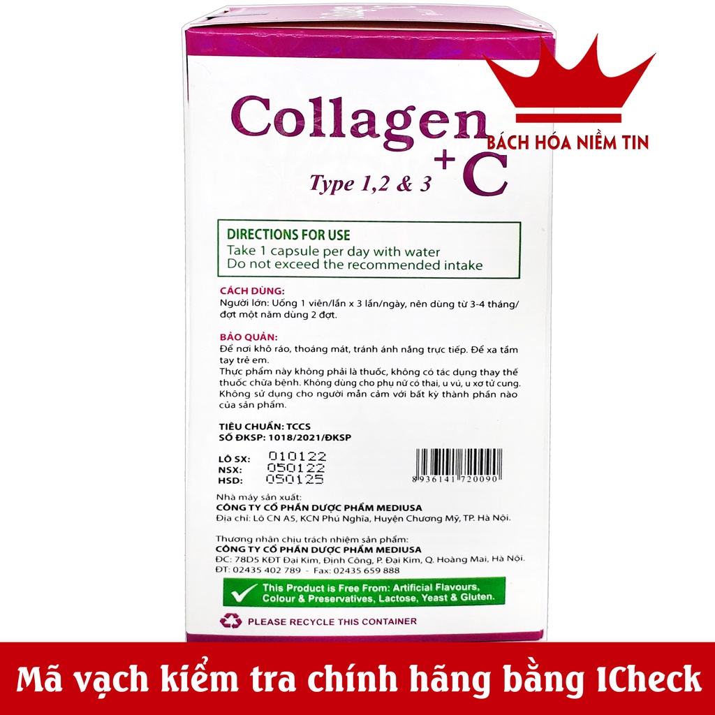 Viên uống đẹp da Collagen C Tuýp 1,2,3 - Thành phần collagen, sữa ong chúa, sâm tố nữ giúp đẹp da, tăng nội tiết tố nữ