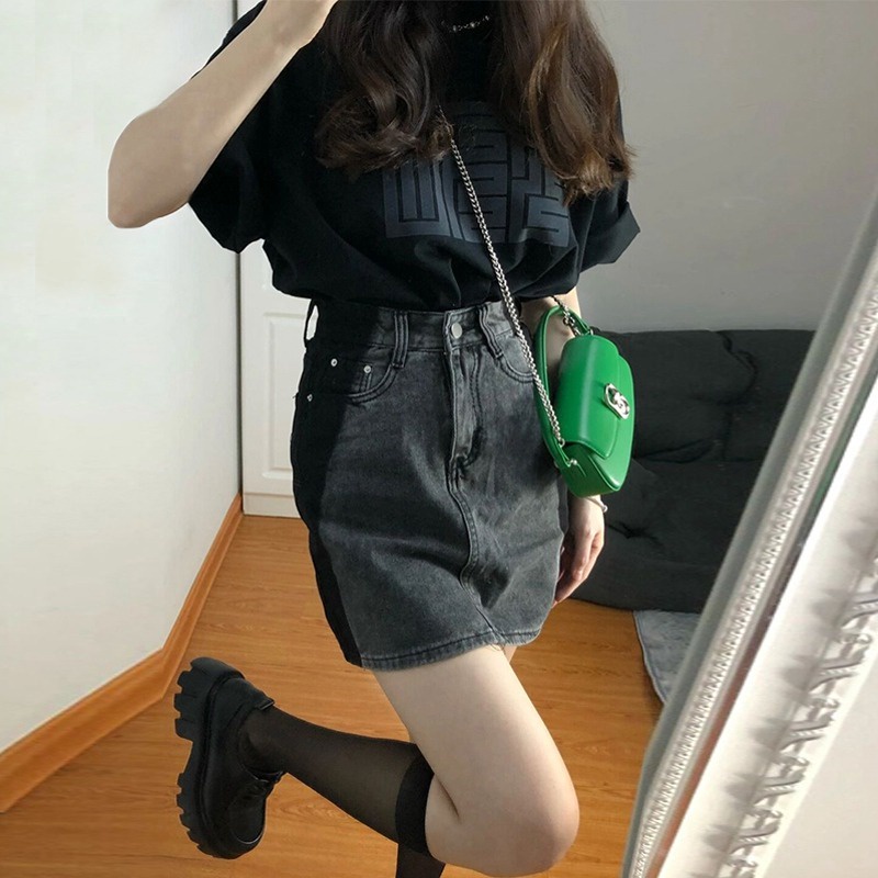 Chân váy jean Lưng Cao Dáng Chữ A Màu Gradient Phong Cách Hàn Quốc Thời Trang Cho Nữ