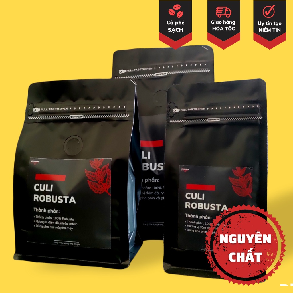 Cà phê nguyên chất CULI ROBUSTA 50g cafe rang xay nhiều cafein vị đắng và béo café pha phin - Big Dream Coffee