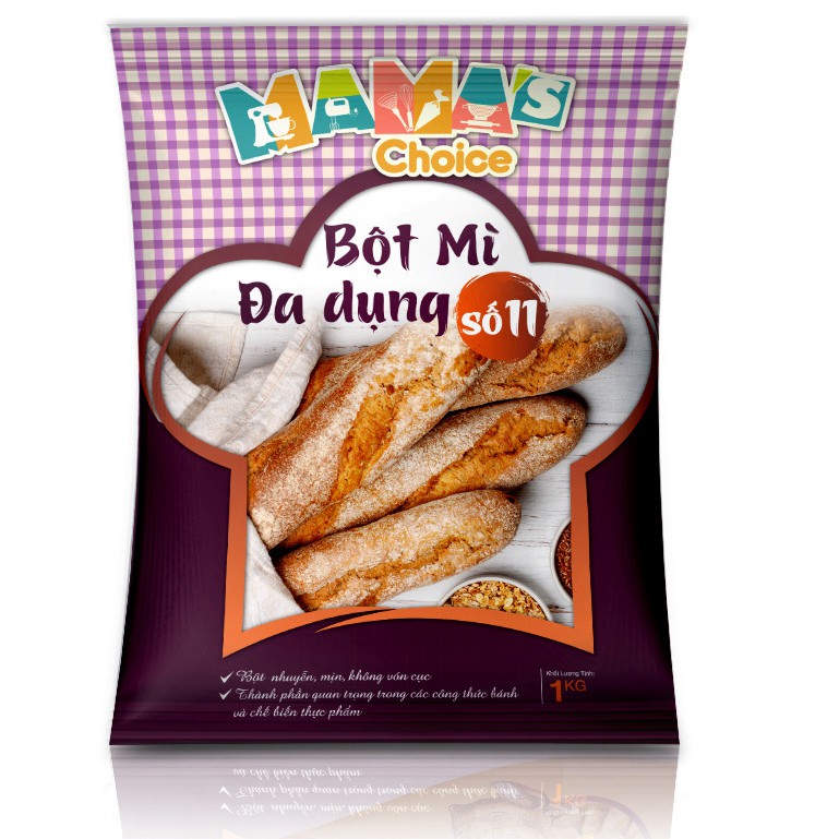 Bột mì đa dụng MAMA’S CHOICE Số 11 gói 1kg- Bột mì làm bánh mì tươi,mì khô, mì trứng, mì hoành thánh bánh bao