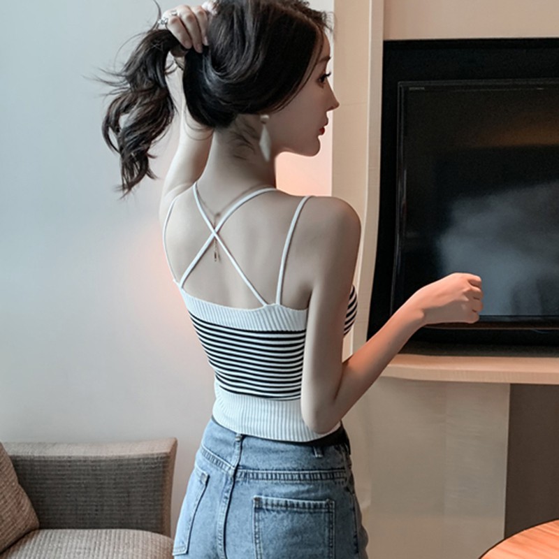Áo Dệt Kim Sát Nách Hoạ Tiết Kẻ Sọc Cho Nữ