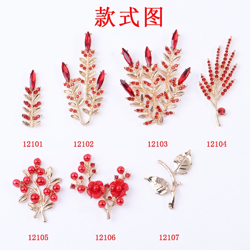 (1 cái)Cành kim loại phối đá đỏ nhiều mẫu, nguyên liệu làm trang sức cổ trang, Nguyên liệu diy