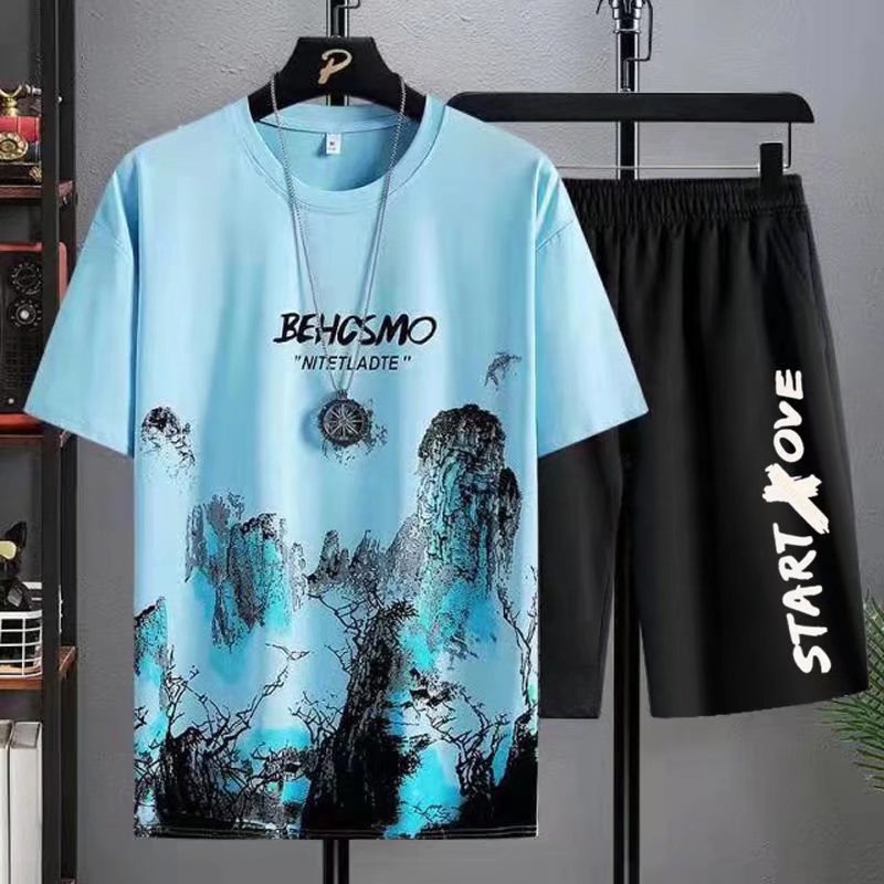 Bộ Đồ Thể Thao Áo Thun Tay Ngắn Phối Quần Dài Kiểu Hip-Hop Đường Phố Thời Trang Mùa Hè Cho Nam Cỡ M-5XL