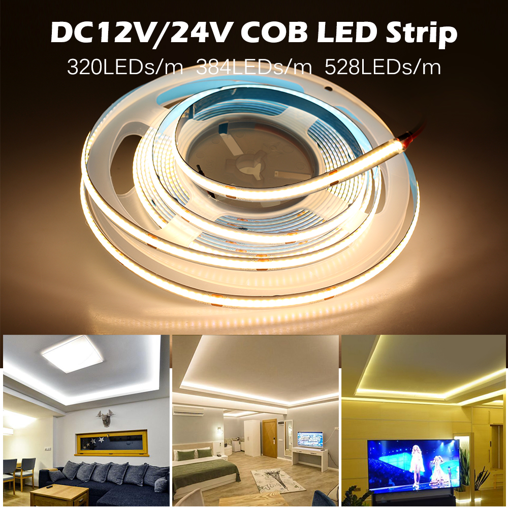 Dây Đèn Led Cob Siêu Sáng  320 384 528 Led /m Dc12V 24v Đối Với Trang Trí Phòng, Tòa Nhà, Khách Sạn