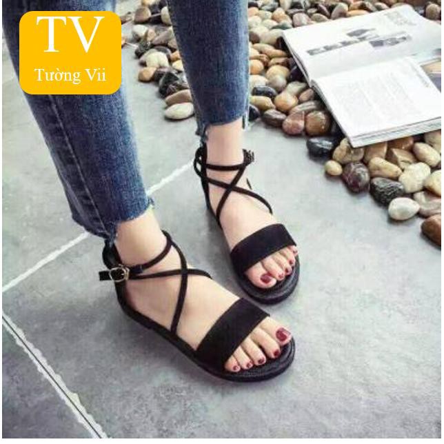 Giày sandal nhung ngang dây chéo cổ chân SD-0068