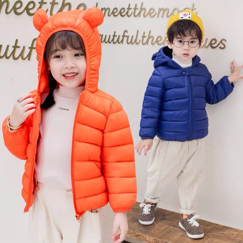 Áo khoác phao bé trai bé gái siêu nhẹ lông vũ tai gấu siêu ấm hàng Quảng Châu