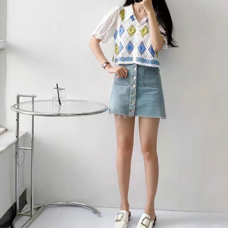 Áo Croptop Tay Phồng Ngắn Cổ Chữ V Họa Tiết Kẻ Sọc Nhiều Màu Phong Cách Boho Thời Trang Mùa Hè Cho Nữ