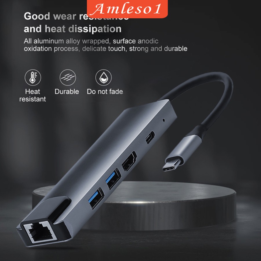 Bộ chuyển đổi nguồn USB type C Hdmi 4K USB 3.0 PD sang Ethernet Rj45 Lan 5 trong 1 | BigBuy360 - bigbuy360.vn