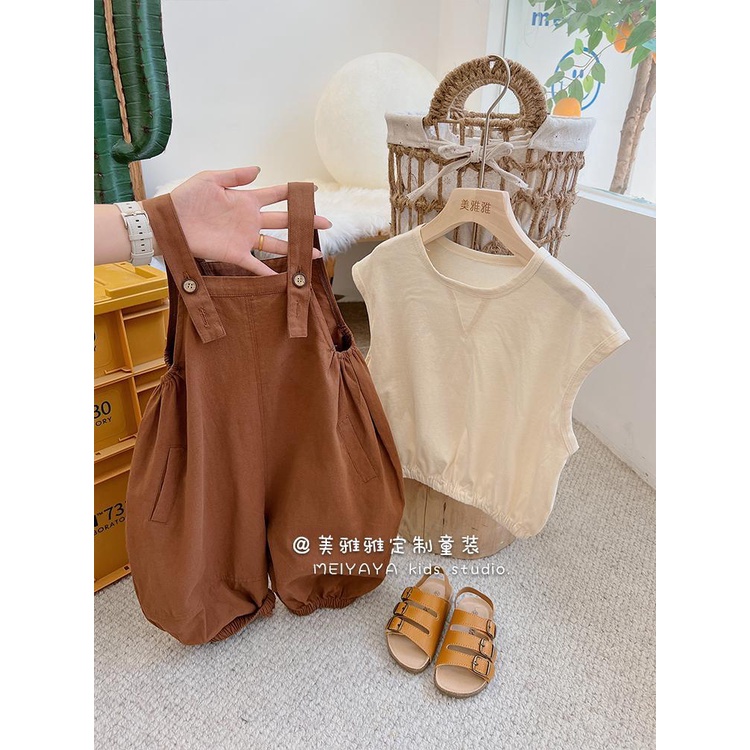 Quần Yếm Ngắn 5 Lớp Cài Nút Phong Cách Hàn Quốc Thời Trang Mùa Hè Cho Bé Gái