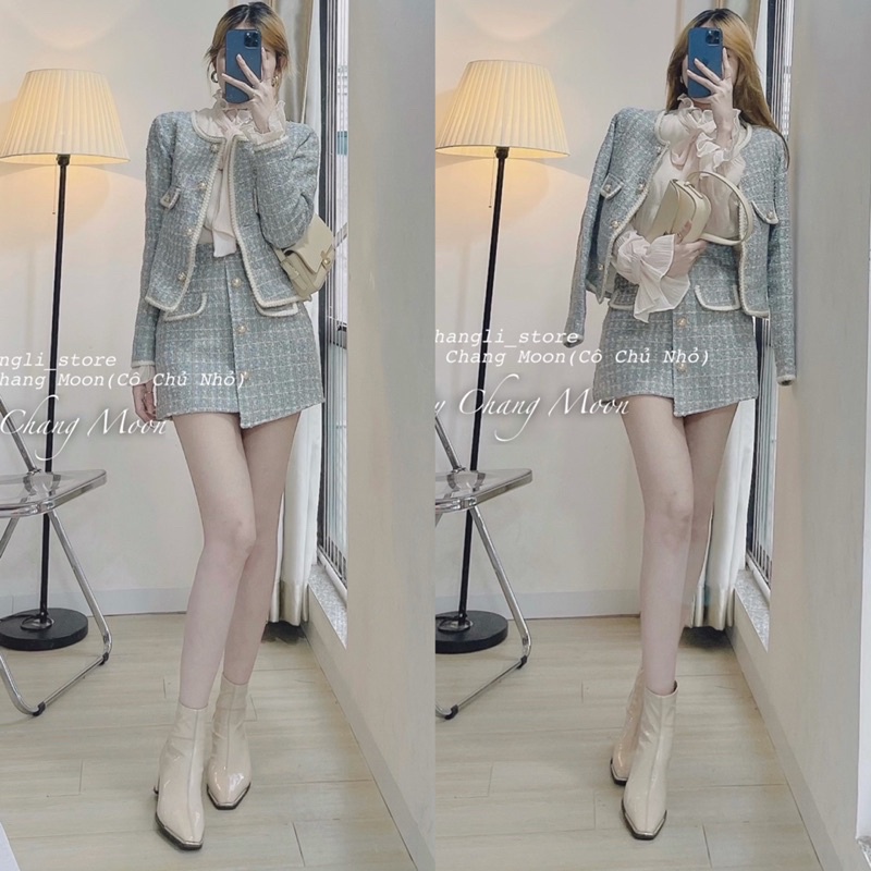  Set dạ cúc chéo tweed màu xanh nhạt hàng Quảng Châu( ảnh shop chụp) | BigBuy360 - bigbuy360.vn