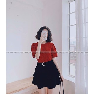 Chân váy nhung tag tròn đen -S/m