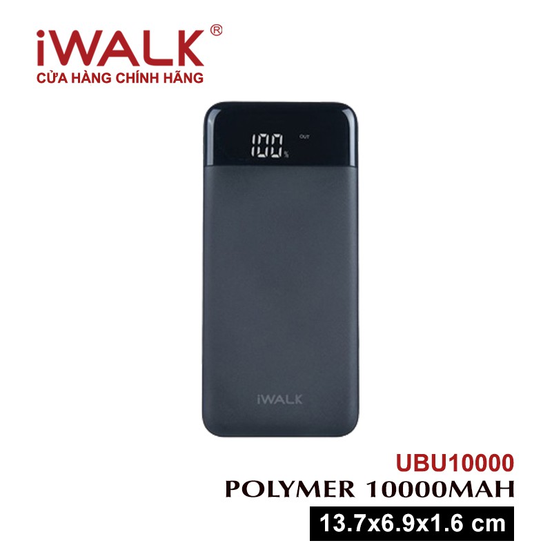 [Mã ELMALLCOIN hoàn 8% xu đơn 499K] Pin sạc dự phòng iWALK 10000mAh/3.7V Li-polymer - UBU10000