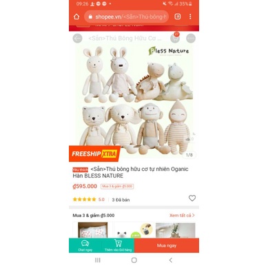 Gấu organic size bé ôm tới lớn hãng bless nature