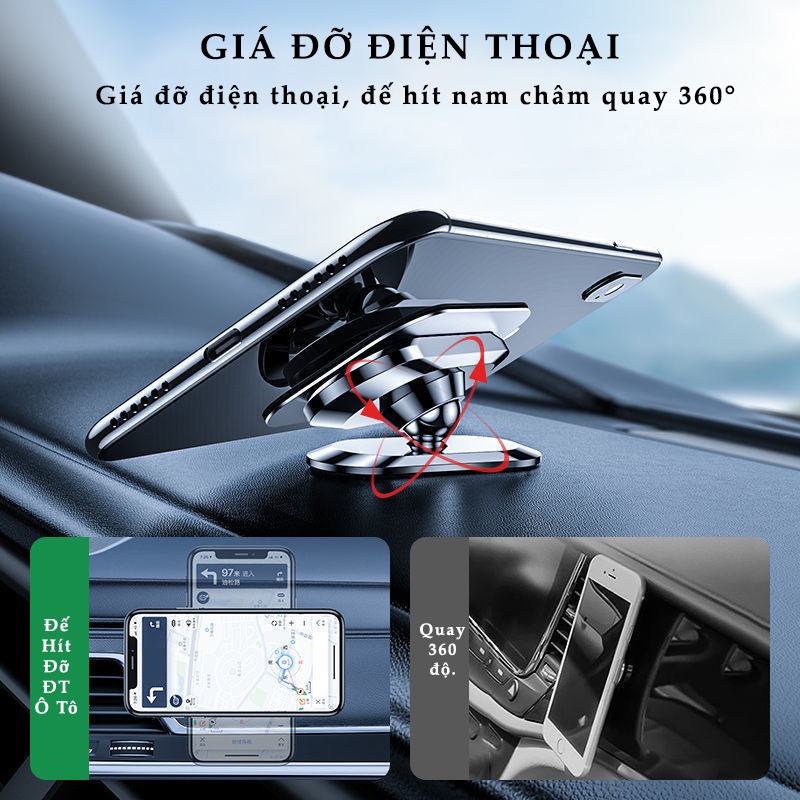 Giá đỡ điện thoại trên ô tô dạng đế hít nam châm xoay 360 độ kẹp điện thoại trên xe hơi hàng cao cấp cực tốt