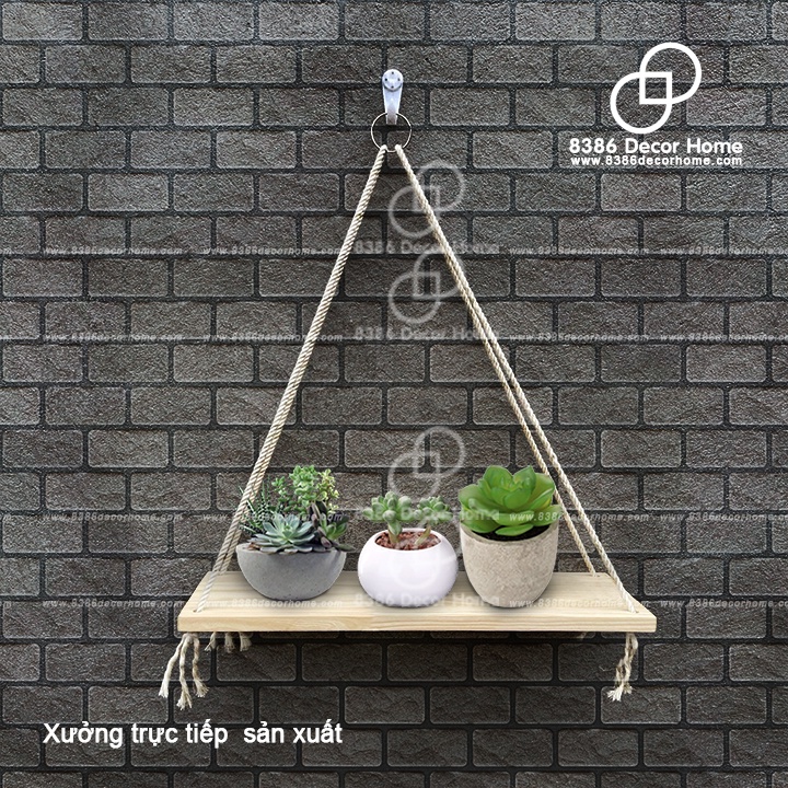 Kệ gỗ treo tường nhiều kích thước, gỗ thông decor (tặng kèm hơn 2m dây thừng, đinh 4 chân siêu chắc)
