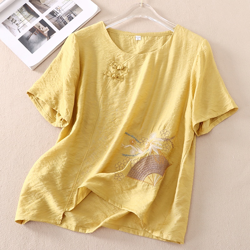 Áo Linen nữ dáng suông Thêu Họa tiết xinh