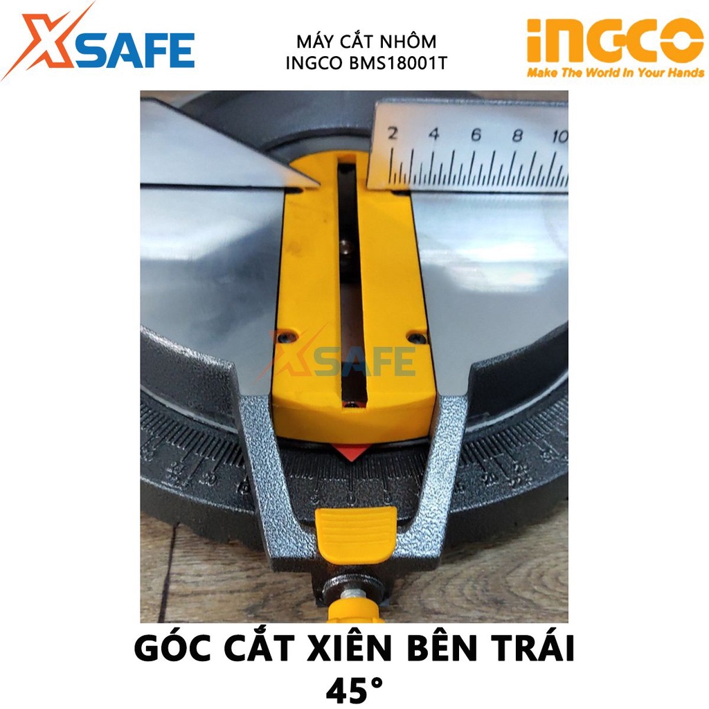Máy cắt nhôm INGCO BMS18001T 1800W, kích thước lưỡi 255x25.4mm, bàn cắt nhôm, kèm 1 lưỡi cưa TCT