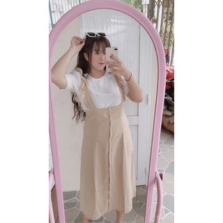 (Có bigsize) Set áo trắng kèm yếm dài phủ gối mặc đi chơi, đi tiệc năng động trẻ trung