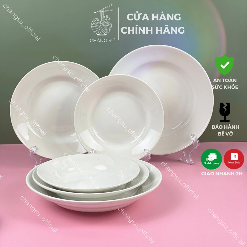 Set dĩa sứ trắng trọn bộ 3 đĩa tròn sâu lòng hiện đại - Vỡ 1 đổi 1