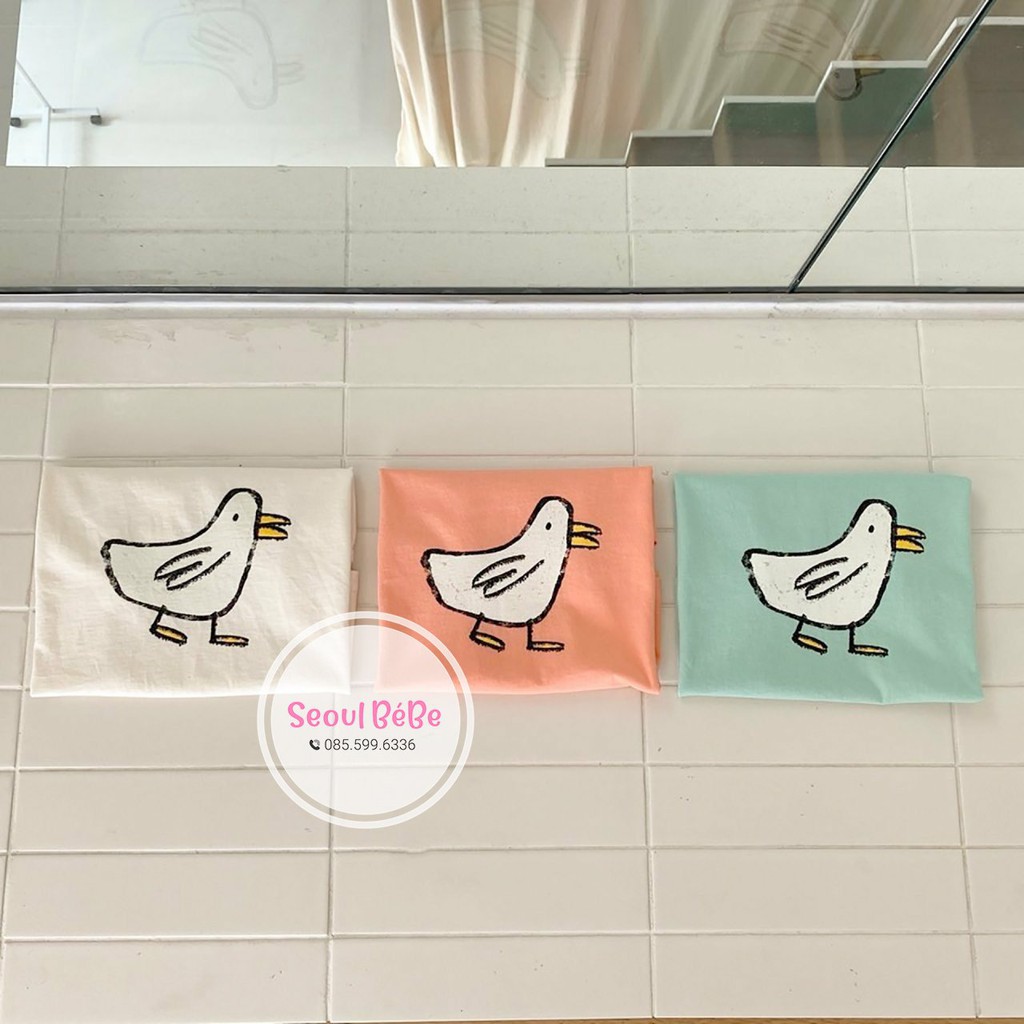 Áo phông cộc cổ tròn họa tiệt chú chim co giãn 4 chiều cho bé, chất mát, mịn DUCK BLACKBEAN, made in Korea
