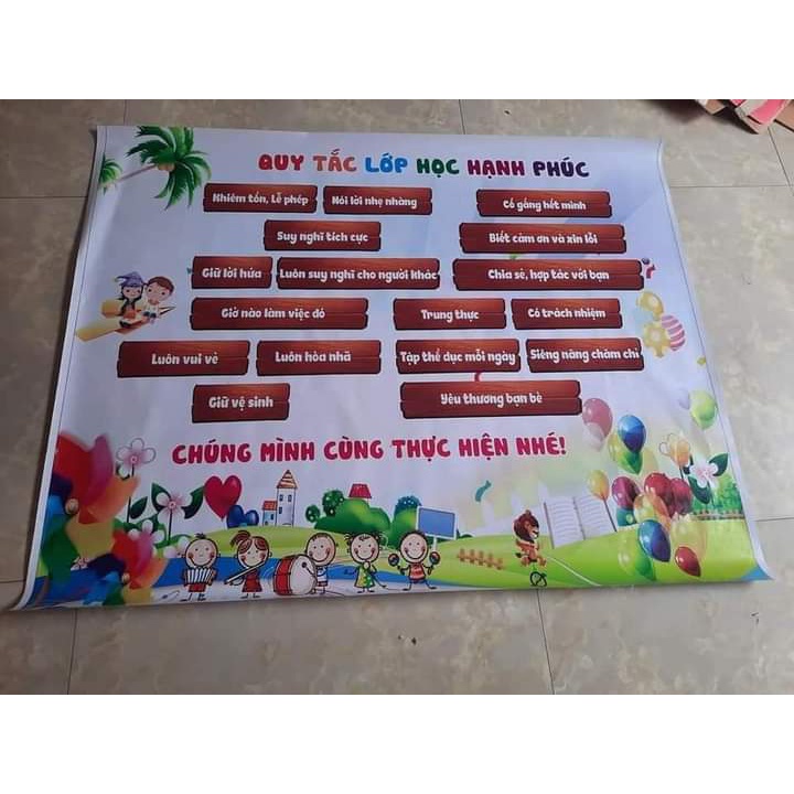 Quy tắc lớp học hạnh phúc (chất liệu bạt ), kích thước 80cm*1m