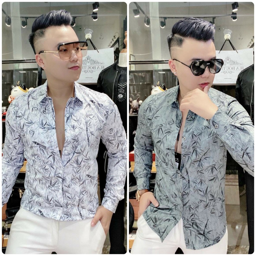 Áo sơ mi Nam dày tay với chất lụa kate cao cấp, in hoạ tiết cây trúc đầy ấn tượng - Hot trend