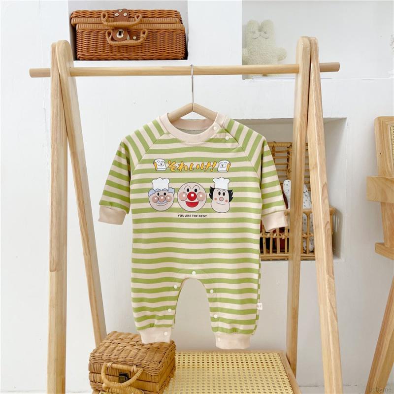 Áo liền quần cổ tròn kẻ sọc in hoạt hình vui nhộn dành cho bé sơ sinh