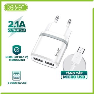 Cốc sạc/Củ sạc nhanh 2.1A Robot RT-K9 chip xử lý thông minh tự động điều chỉnh dòng điện, 2 cổng USB, tặng kèm cáp sạc