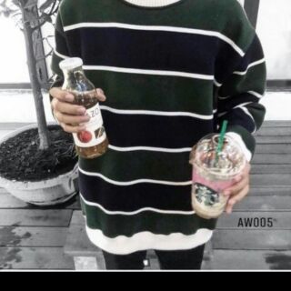 Sweater cotton sọc ngang xanh đen hot hit