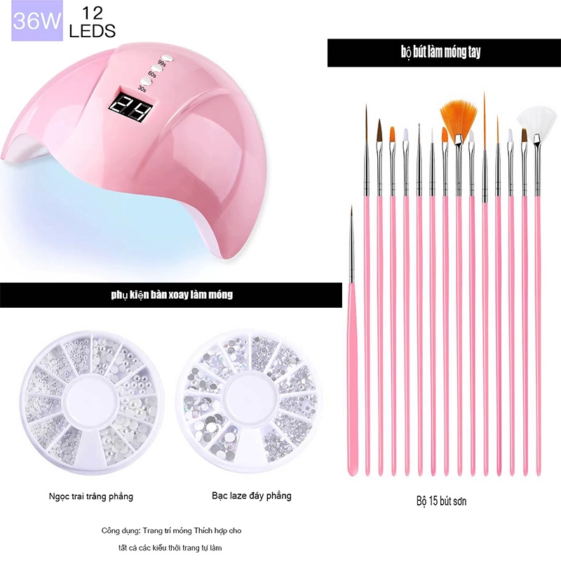 Máy hơ gel đèn led 36W Với Máy Mài Móng Tay Điện Smooth, Dũa &amp; Ủ Gel Cho Người Mới Bắt Đầu-Bộ làm móng,đèn uv móng tay