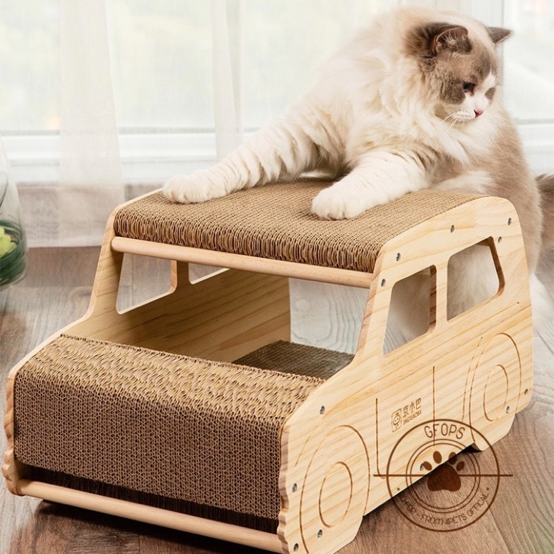 Cào móng kết hợp ổ nằm và đồ chơi cho mèo gỗ tự nhiên kiểu dáng xe SUV - 4pets official