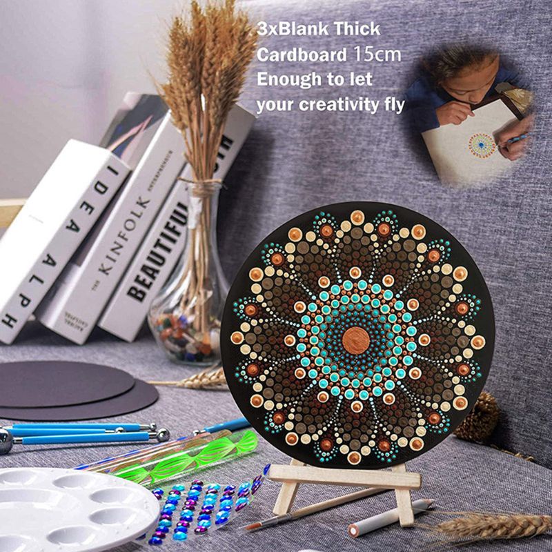 Bộ 8 Giấy Các Tông Màu Đen Hình Tròn Họa Tiết Mandala Dùng Vẽ Tranh DIY