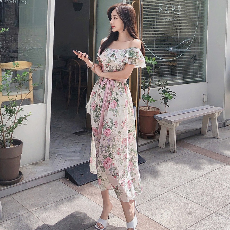 EraVogue Đầm voan Cổ Vuông In Họa Tiết Thời Trang Mùa Hè Hàng Mới Cho Nữ 887050