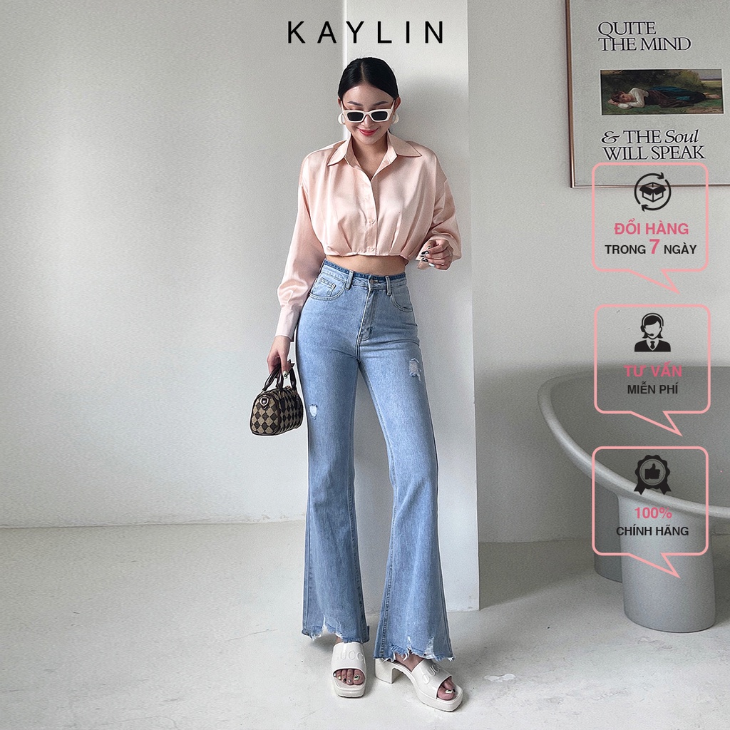 [Mã BMLT30 giảm đến 30K đơn 299K] Quần jean ống loa rách N1727 - KAYLIN